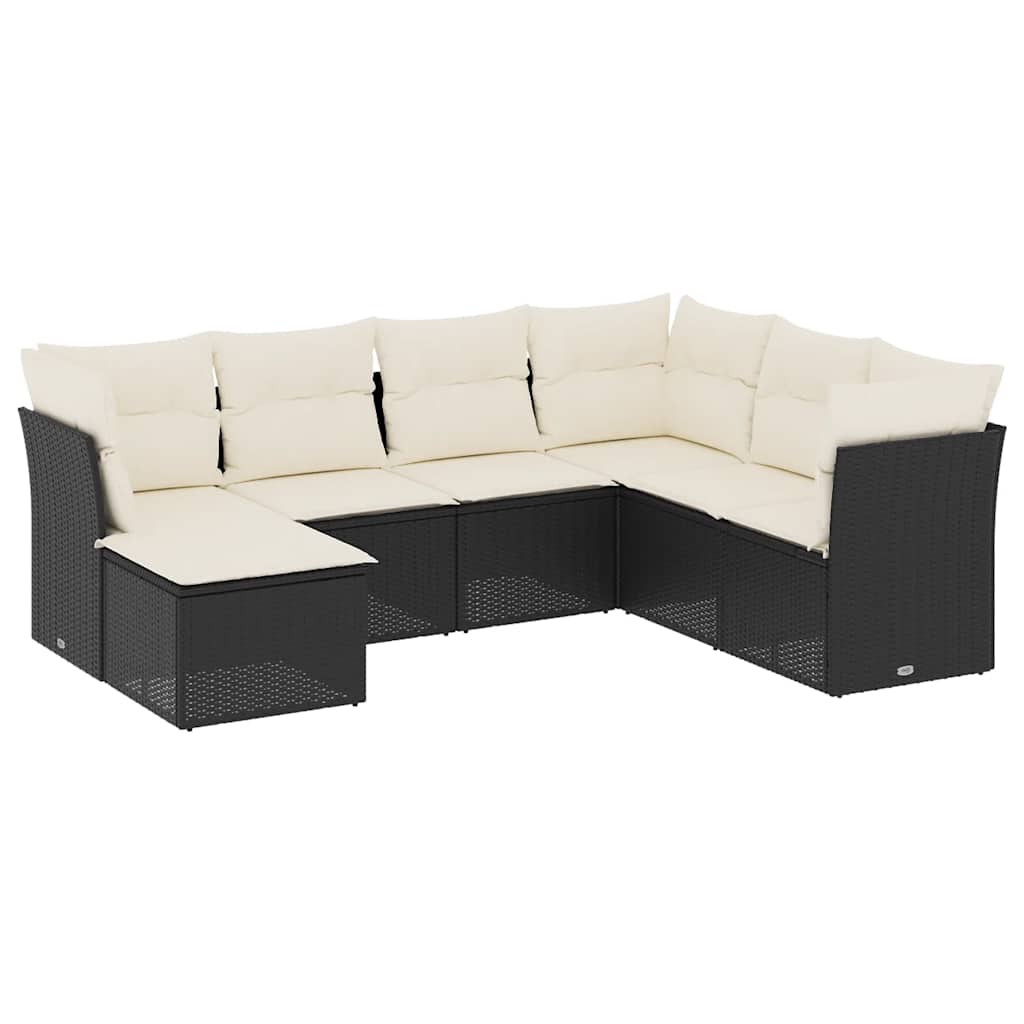 Garden Sofa Set Black PE rattan 7-piece Removable Covers
