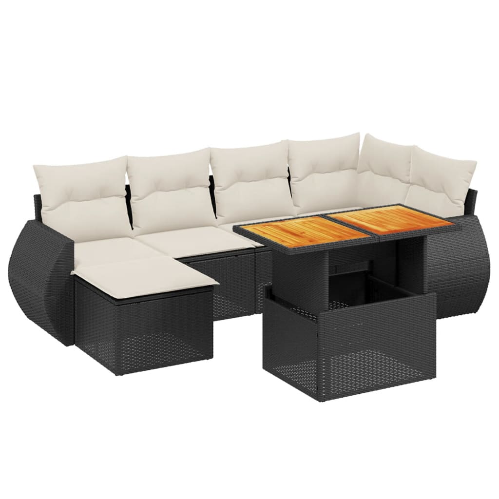 Garden Sofa Set Black PE rattan 7-piece set Adjustable Armrests