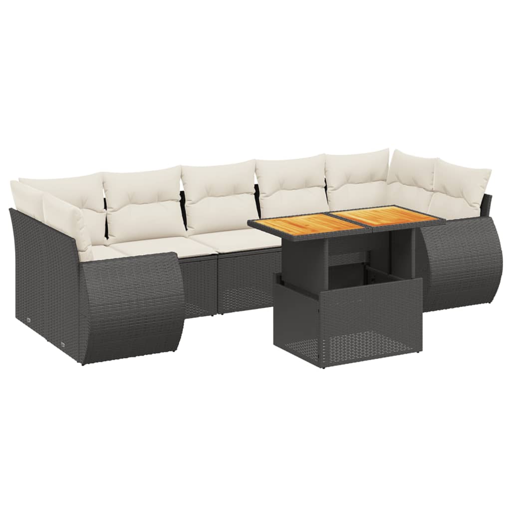 Garden Sofa Set Black PE rattan 7-seater Adjustable Armrests