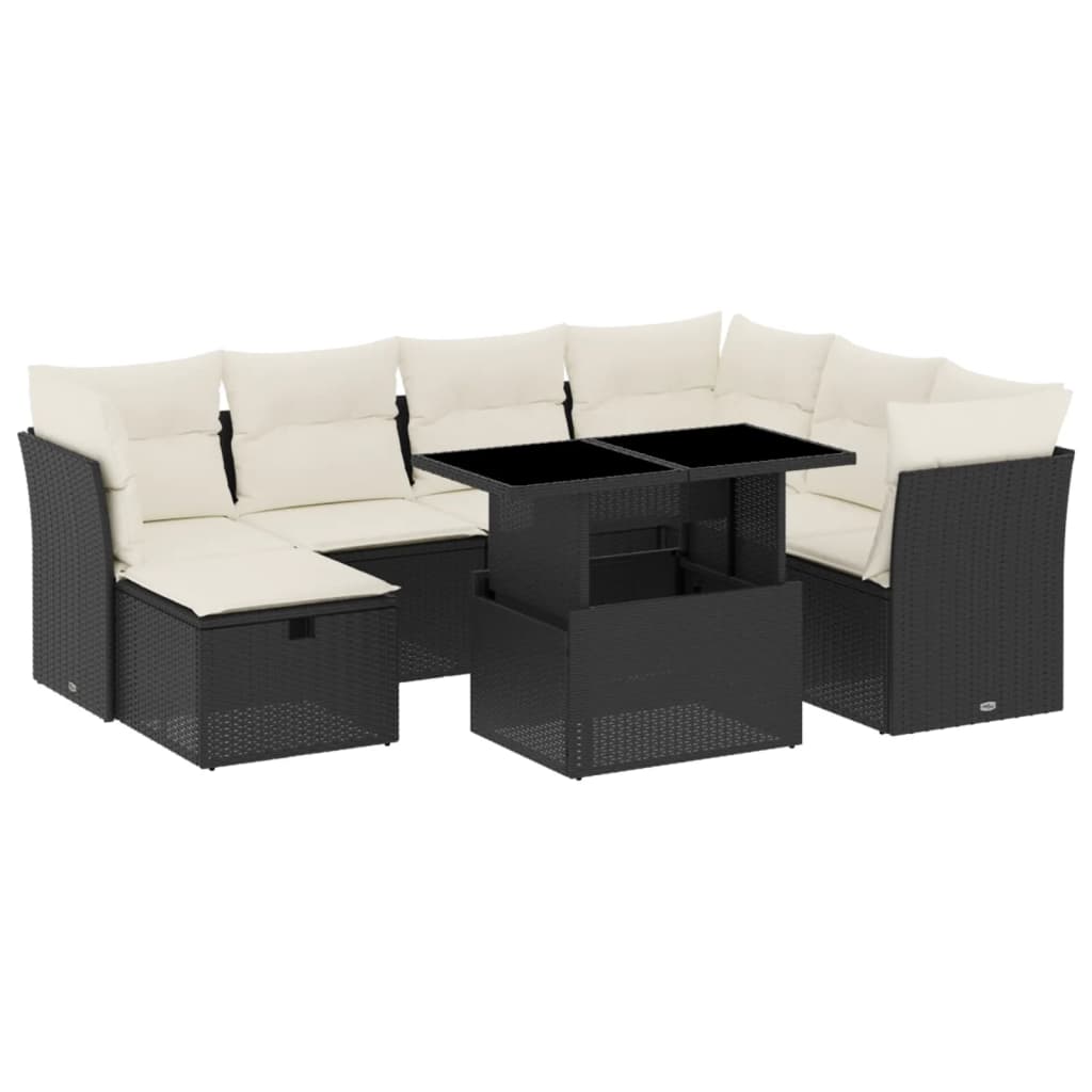 Garden Sofa Set Black PE rattan 8 Piece Adjustable Feet
