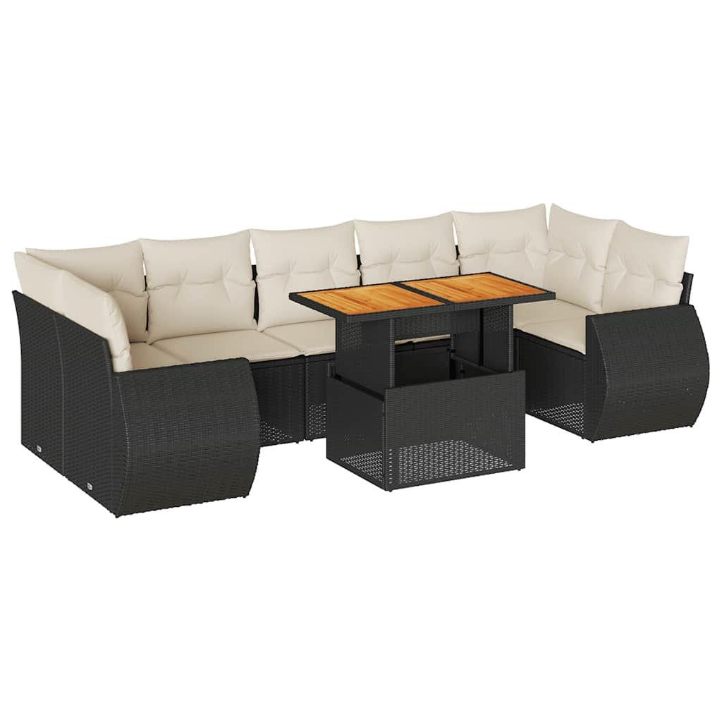 Garden Sofa Set Black PE Rattan 8 Piece Set Adjustable Armrests