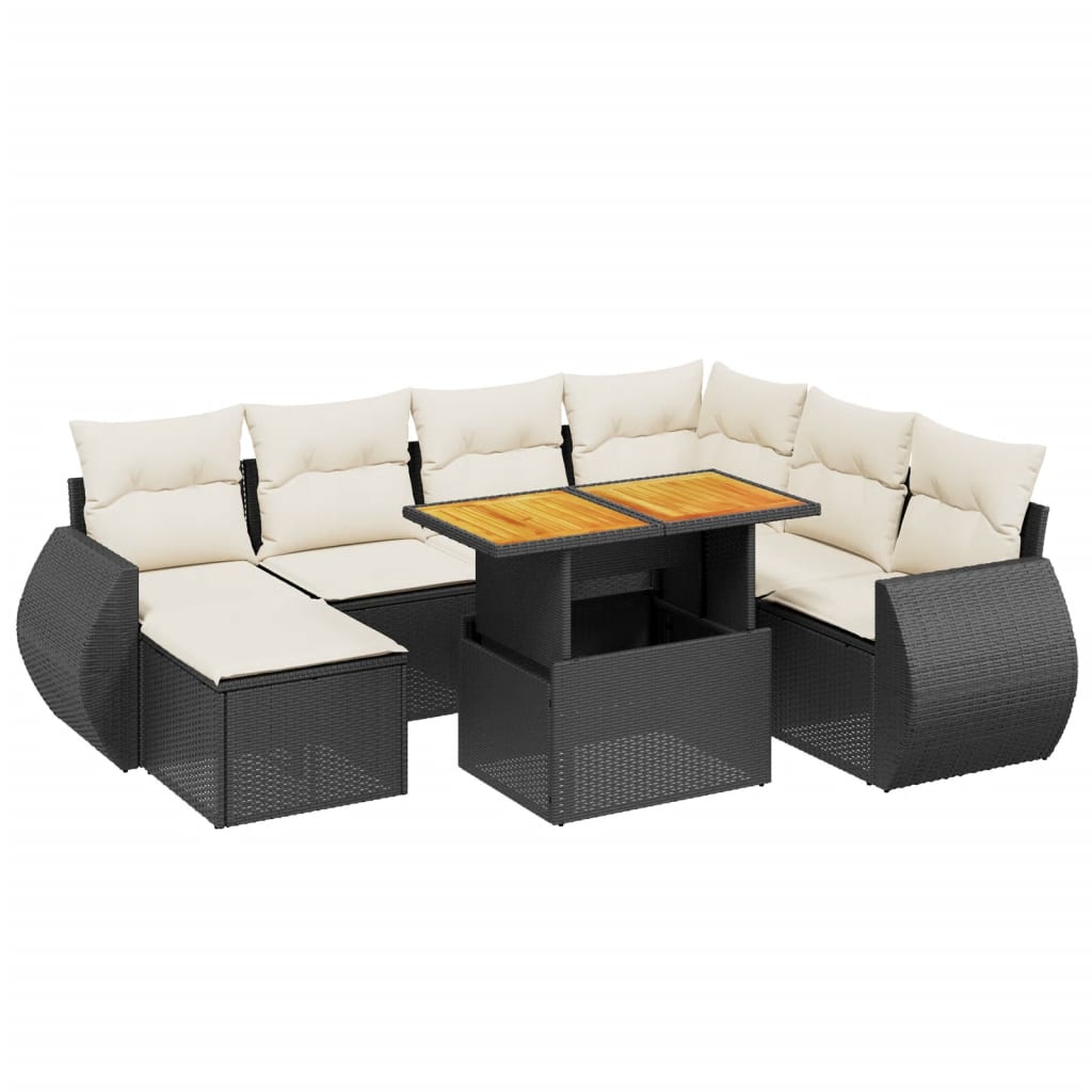 Garden Sofa Set Black PE Rattan 8 Piece Set Adjustable Armrests