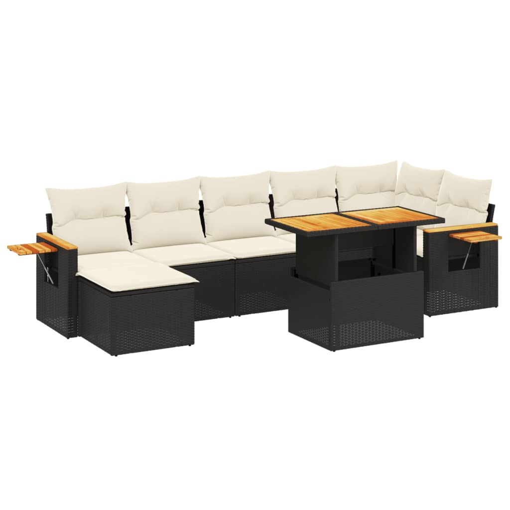 Garden Sofa Set Black PE rattan 8 Piece Set Adjustable Armrests