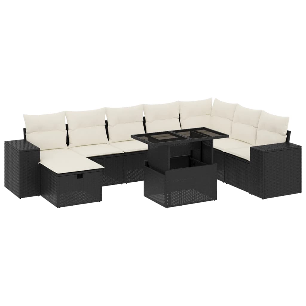 Garden Sofa Set Black PE rattan 9 Piece Adjustable Feet