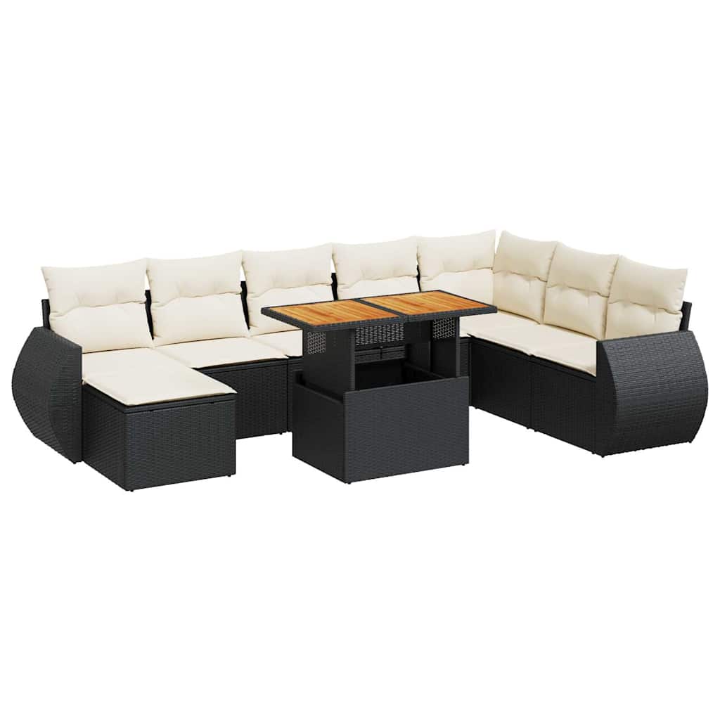 Garden Sofa Set Black PE Rattan 9 Piece Garden Sofa Set