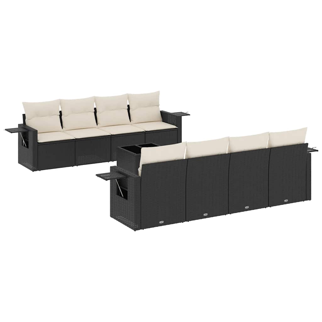 Garden Sofa Set Black PE rattan 9 Piece Set Adjustable Feet