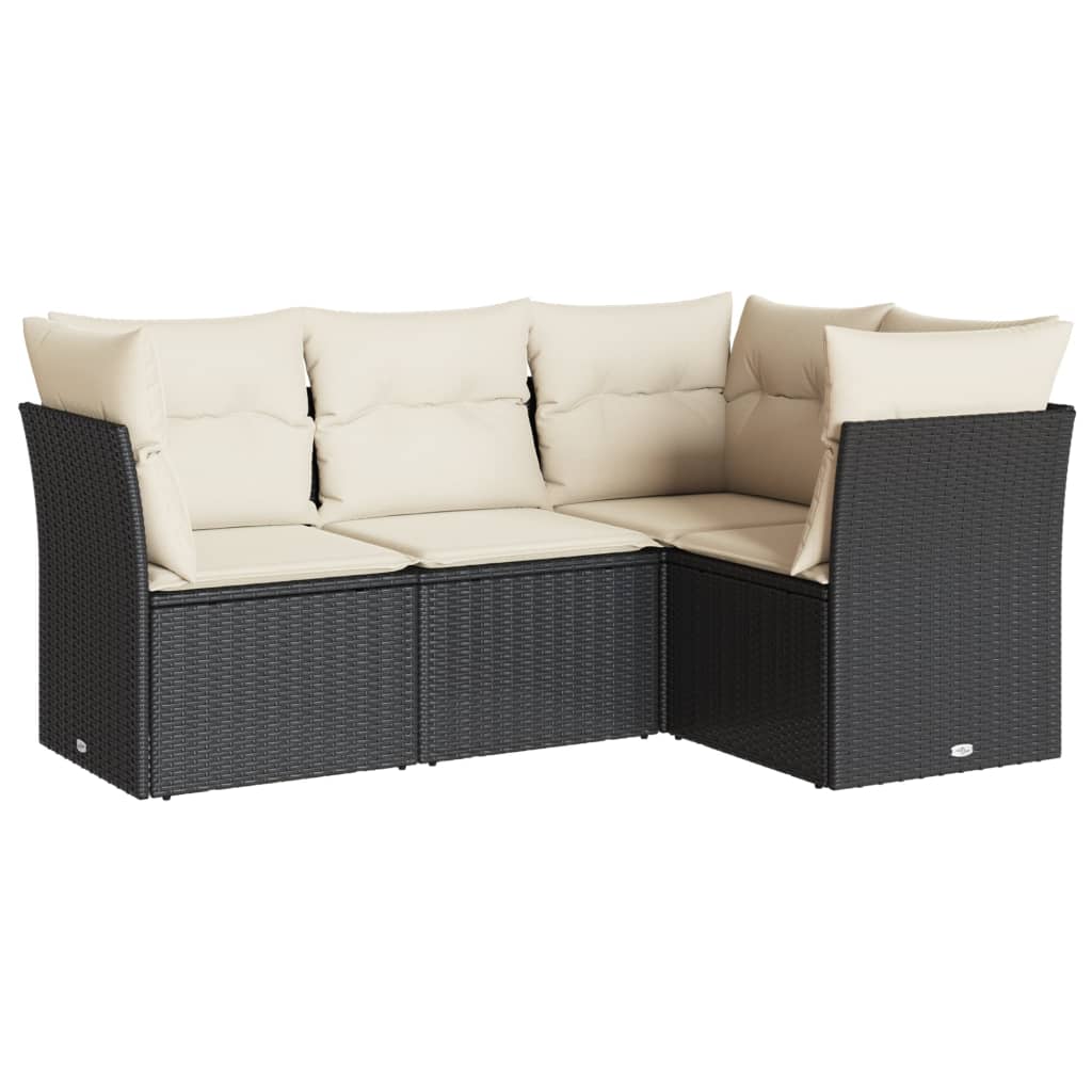 Garden Sofa Set Black PE Rattan Adjustable Armrests