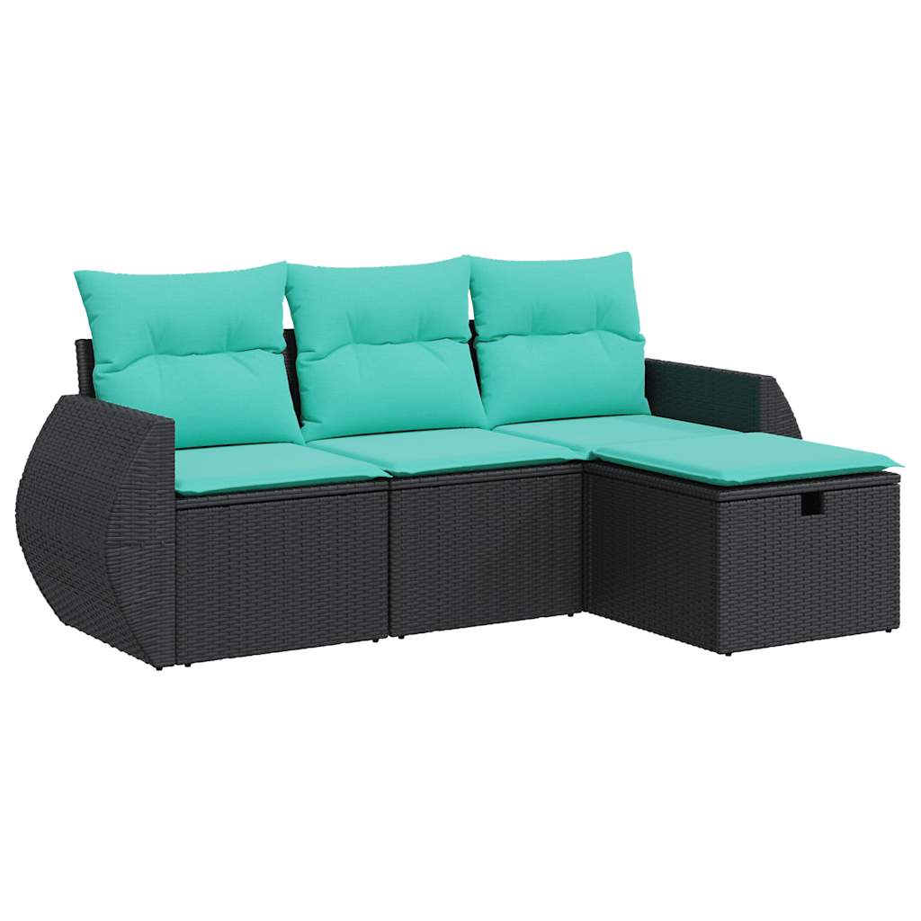 Garden Sofa Set Black PE Rattan Adjustable Feet Garden Sofa Set