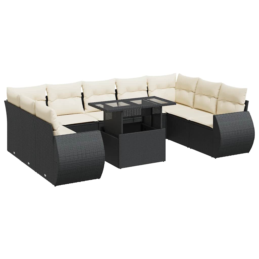Garden Sofa Set Black PE Rattan Extra Large Garden Sofa Set