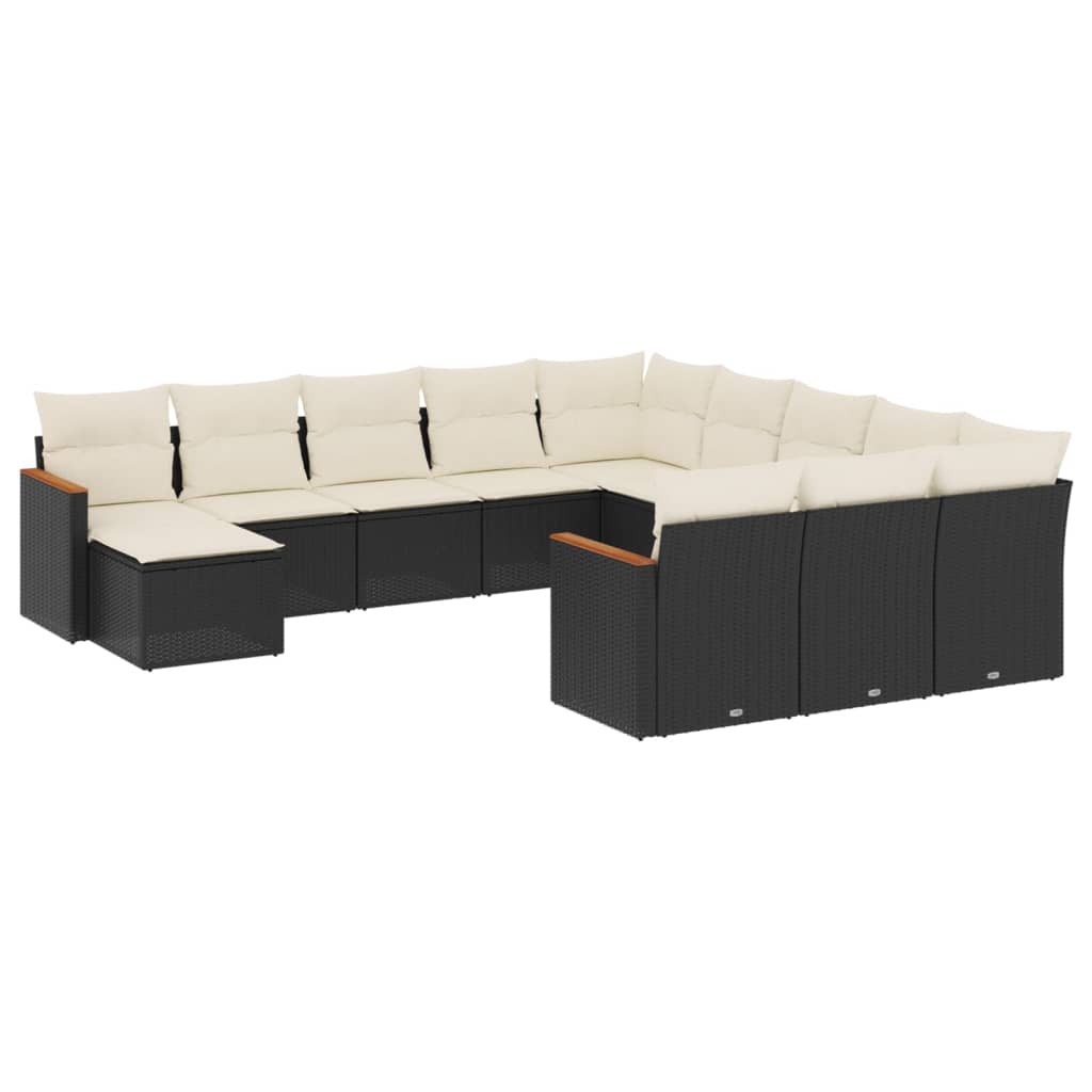 Garden Sofa Set Black PE Rattan L Adjustable Feet