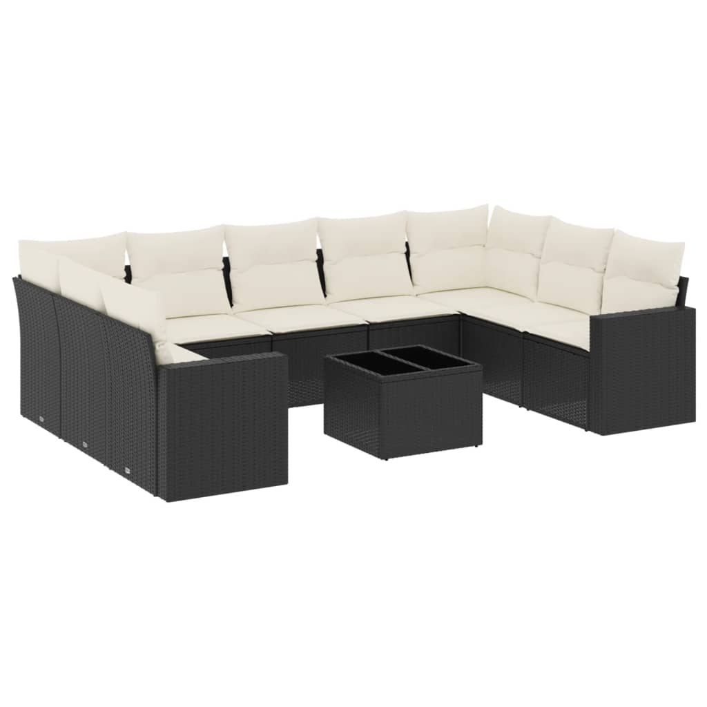 Garden Sofa Set Black PE Rattan L Adjustable Feet