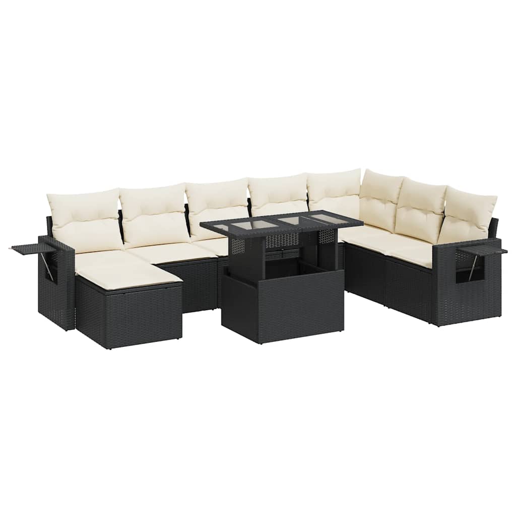 Garden Sofa Set Black PE Rattan Large Adjustable Armrests
