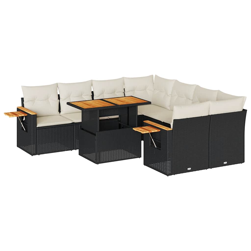 Garden Sofa Set Black PE Rattan Large Adjustable Armrests