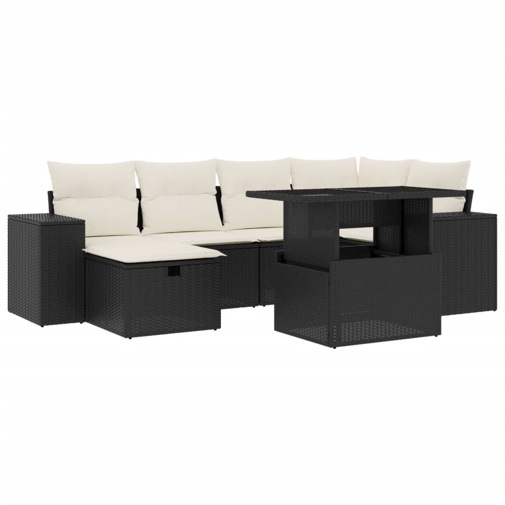 Garden Sofa Set Black PE Rattan Large Adjustable Armrests