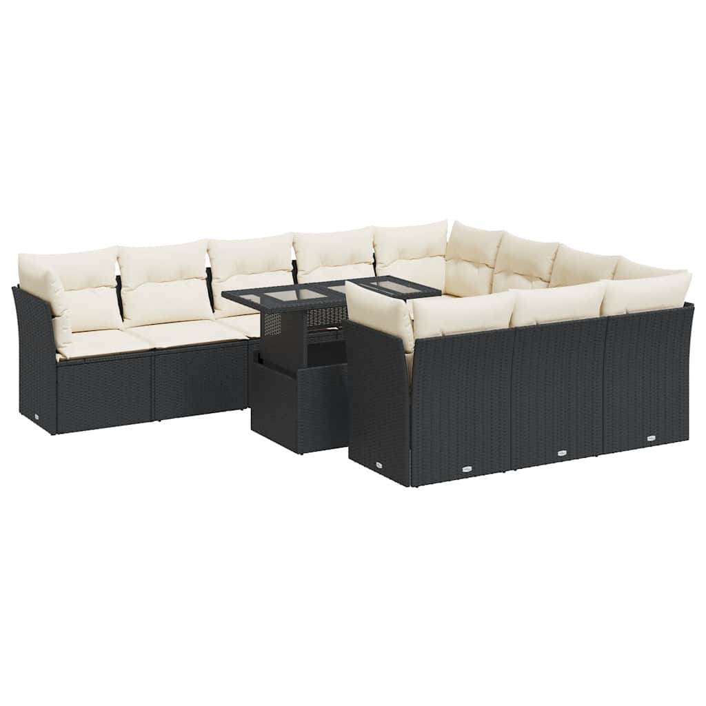 Garden Sofa Set Black PE Rattan Large Adjustable Armrests