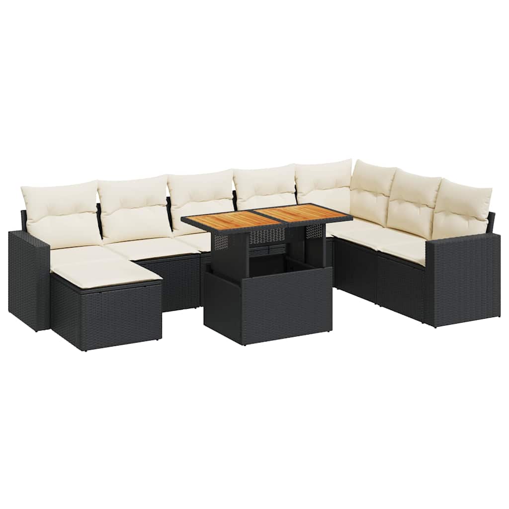 Garden Sofa Set Black PE Rattan Large Adjustable Armrests