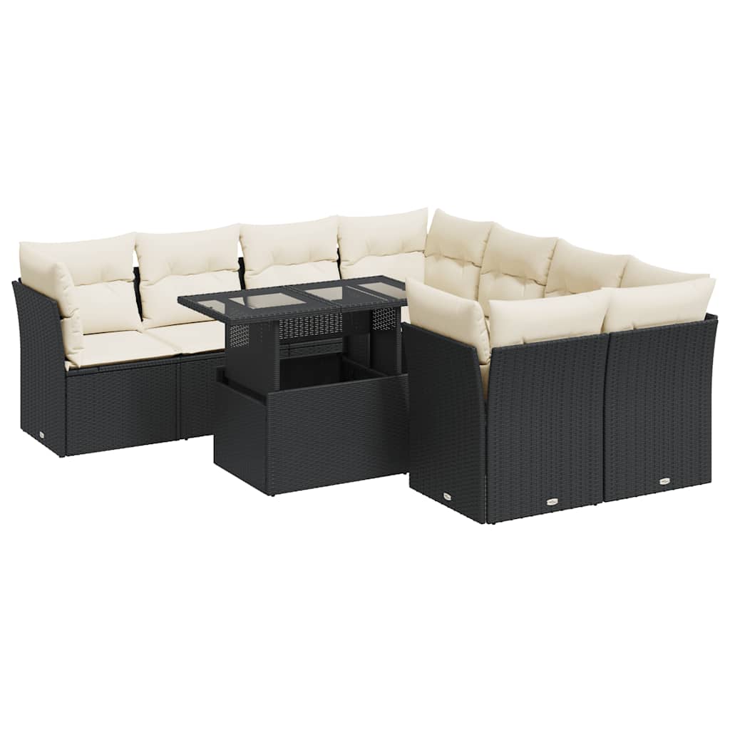 Garden Sofa Set Black PE Rattan Large Adjustable Armrests