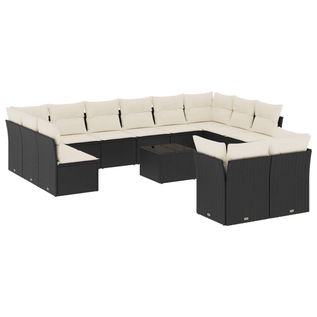 Garden Sofa Set Black PE Rattan Large Adjustable Feet
