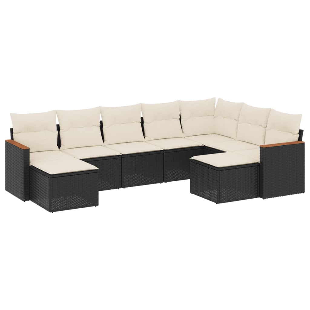 Garden Sofa Set Black PE Rattan Large Adjustable Feet