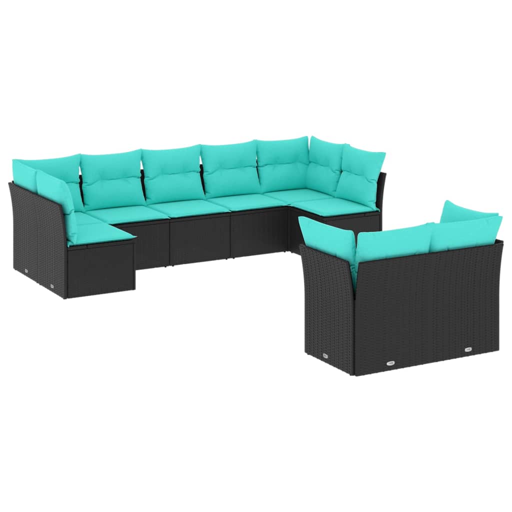 Garden Sofa Set Black PE Rattan Large Adjustable Feet