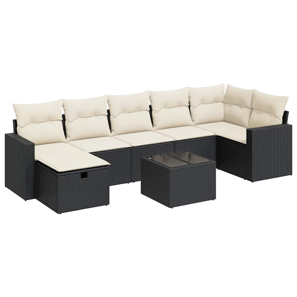Garden Sofa Set Black PE Rattan Large Adjustable Feet
