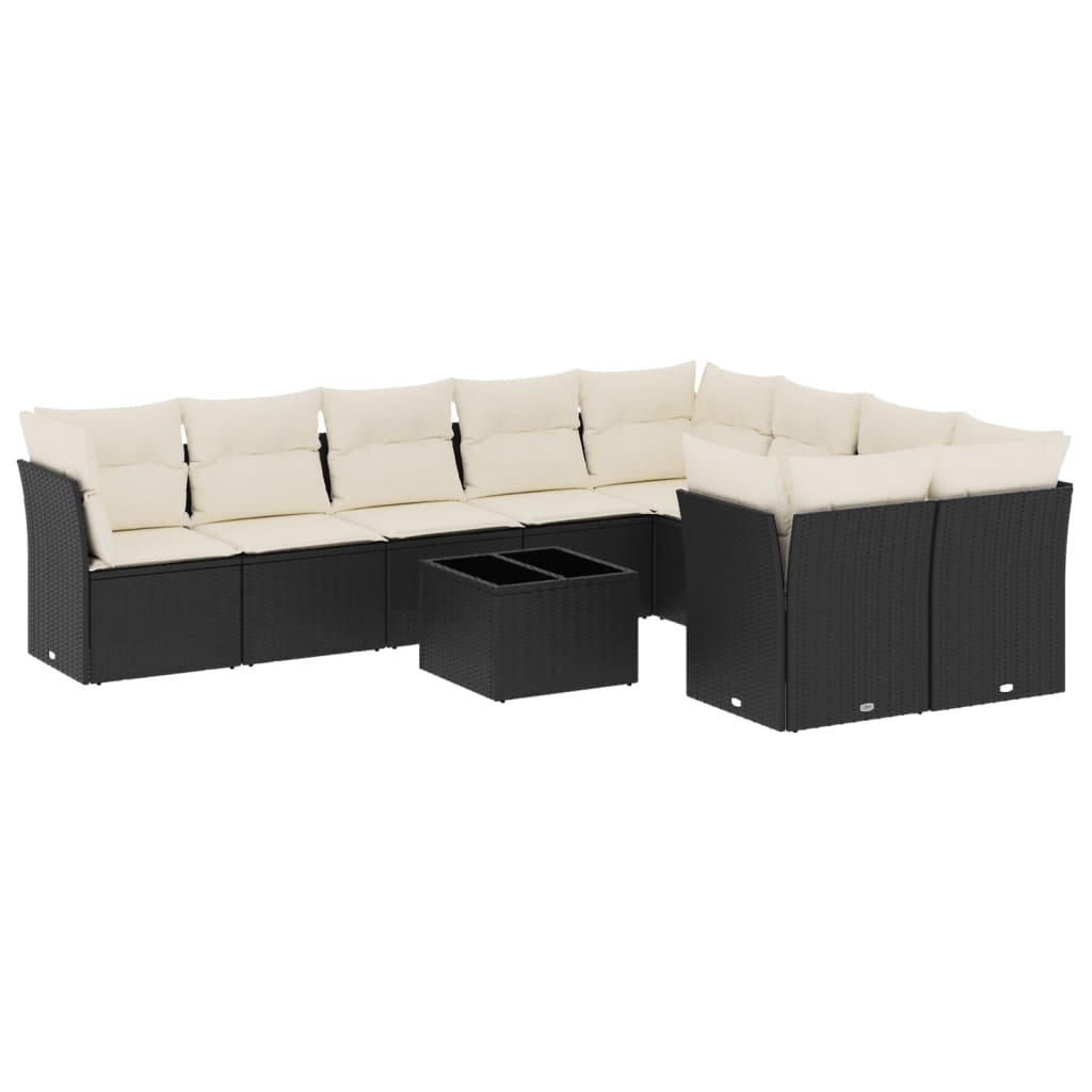 Garden Sofa Set Black PE Rattan Large Adjustable Feet