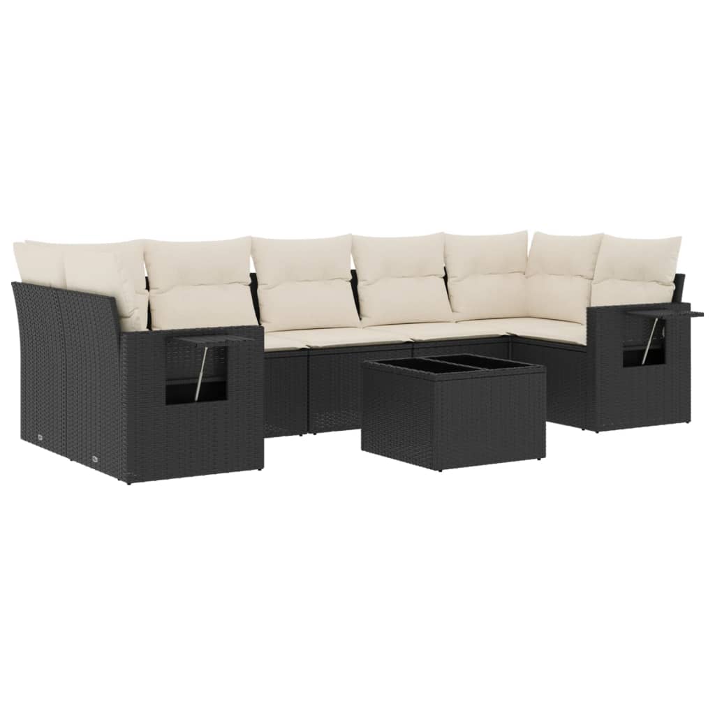 Garden Sofa Set Black PE Rattan Large Adjustable Feet