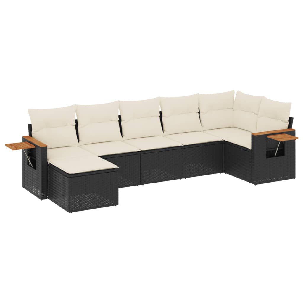 Garden Sofa Set Black PE Rattan Large Adjustable Feet