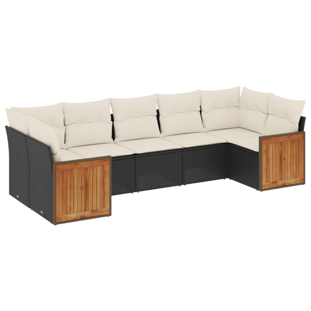Garden Sofa Set Black PE Rattan Large Adjustable Feet