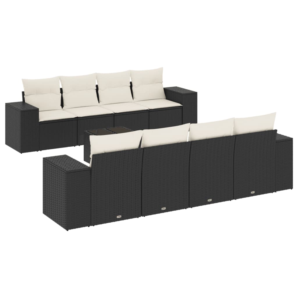 Garden Sofa Set Black PE Rattan Large Adjustable Feet