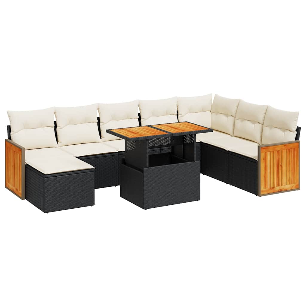 Garden Sofa Set Black PE rattan Large Adjustable Feet