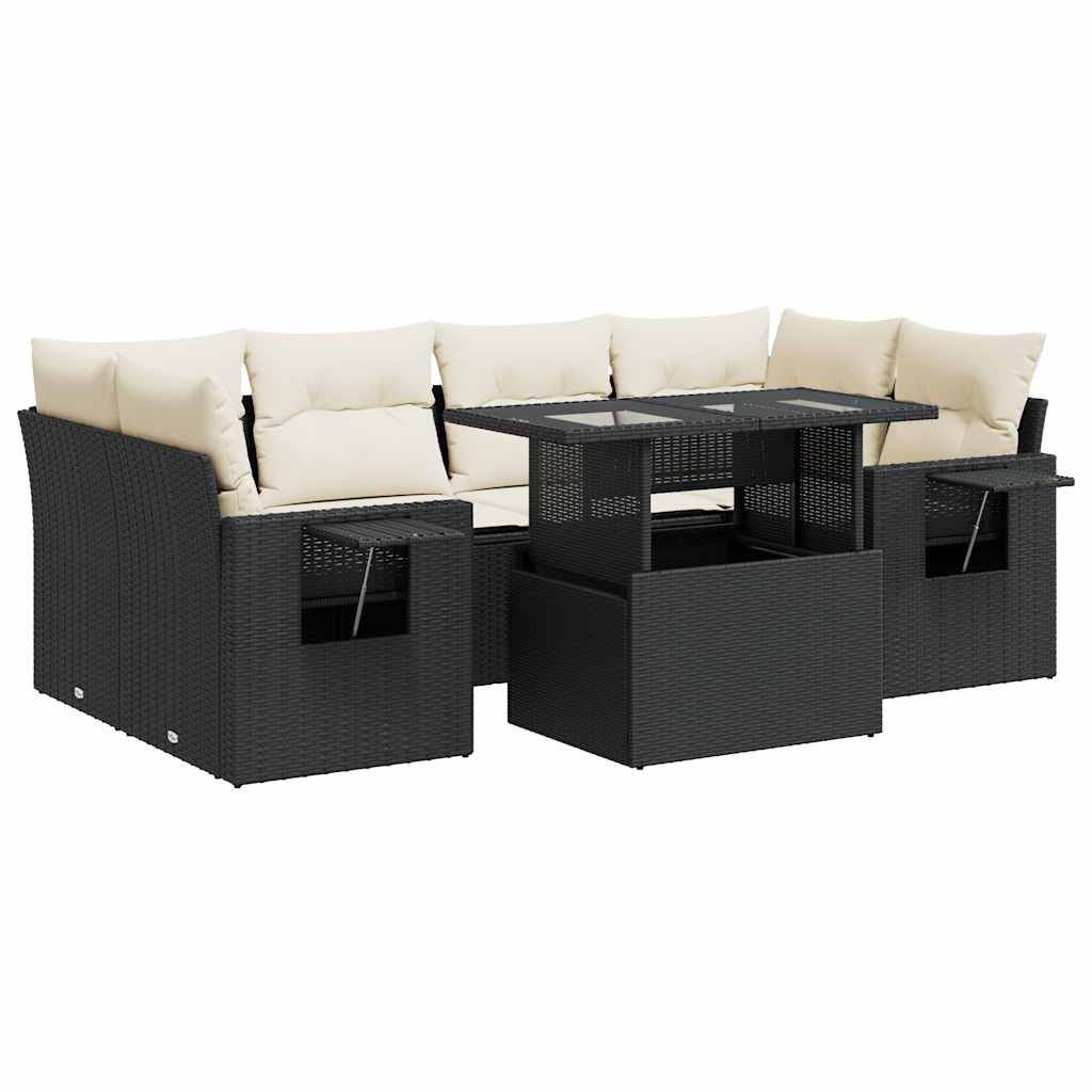 Garden Sofa Set Black PE Rattan Large Adjustable Feet