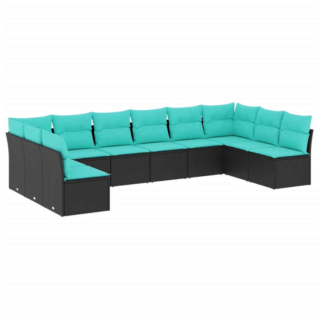 Garden Sofa Set Black PE Rattan Large Adjustable Feet