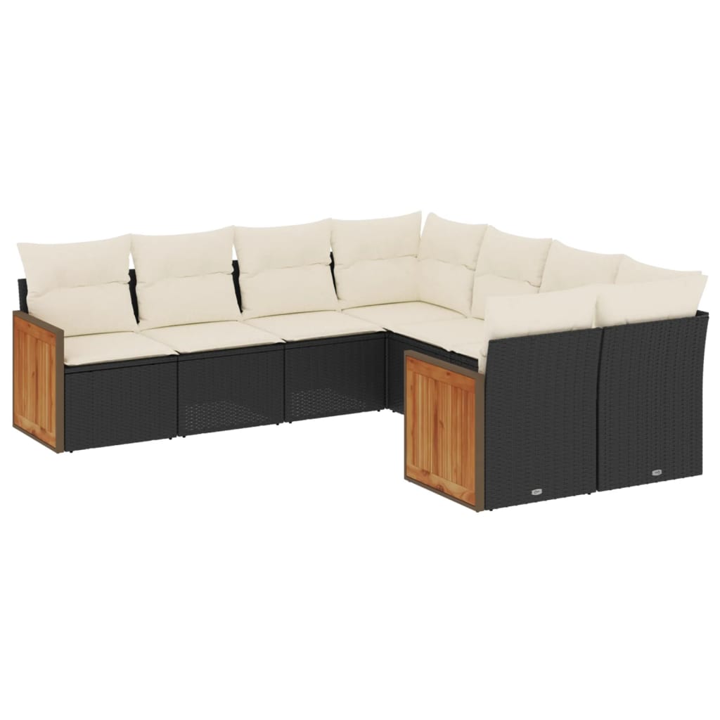 Garden Sofa Set Black PE Rattan Large Adjustable Feet