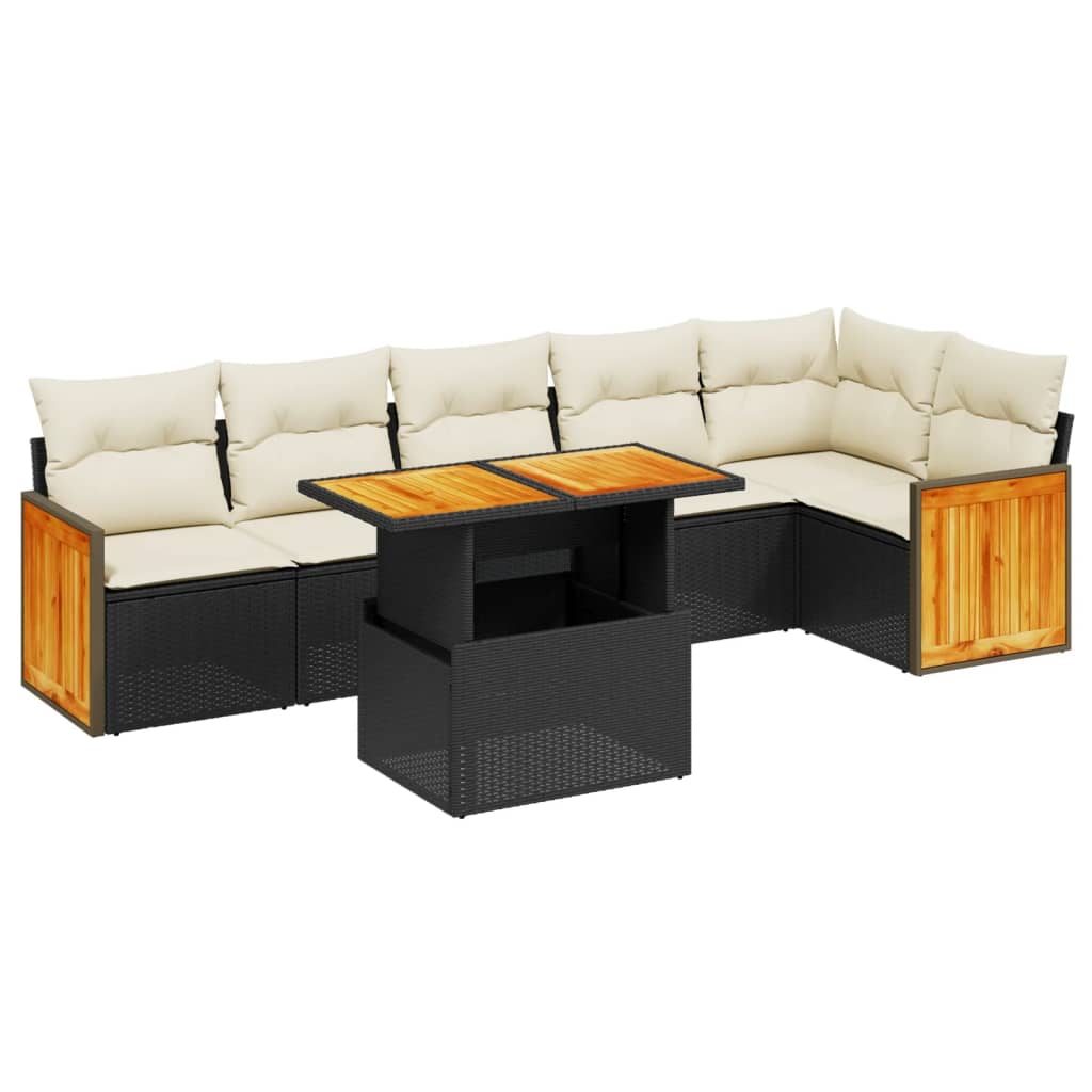 Garden Sofa Set Black PE Rattan Large Adjustable Feet