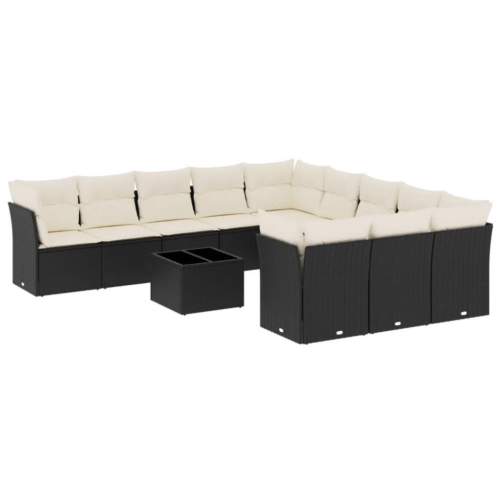 Garden Sofa Set Black PE rattan Large Adjustable Feet