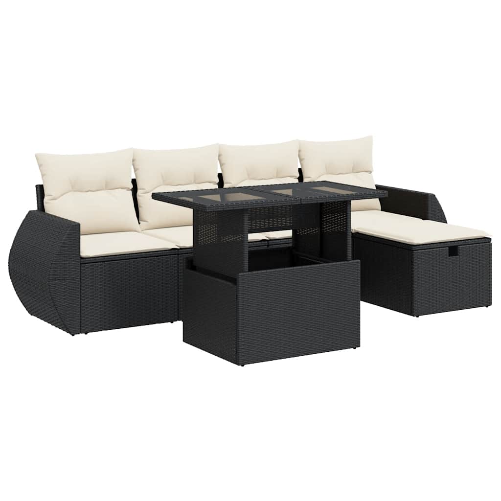 Garden Sofa Set Black PE rattan Large Adjustable Feet