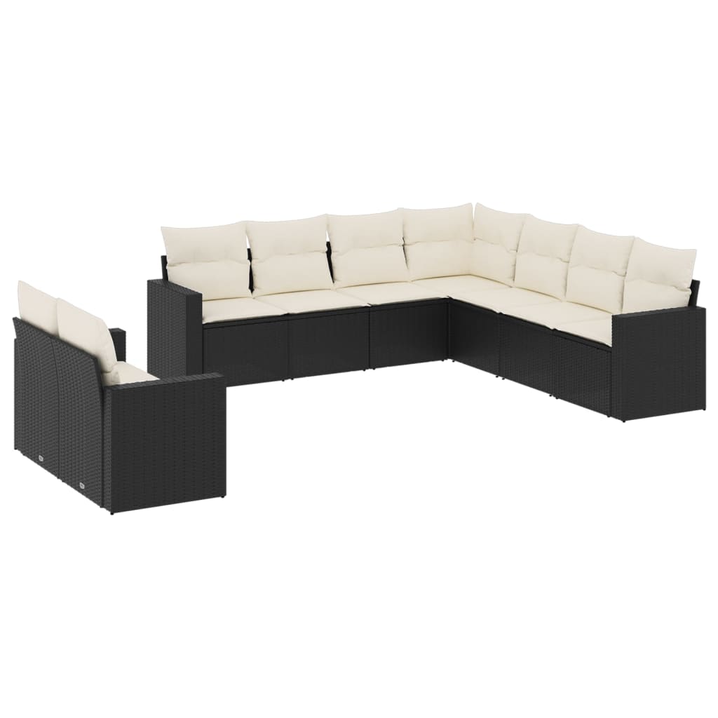 Garden Sofa Set Black PE Rattan Large Adjustable Feet