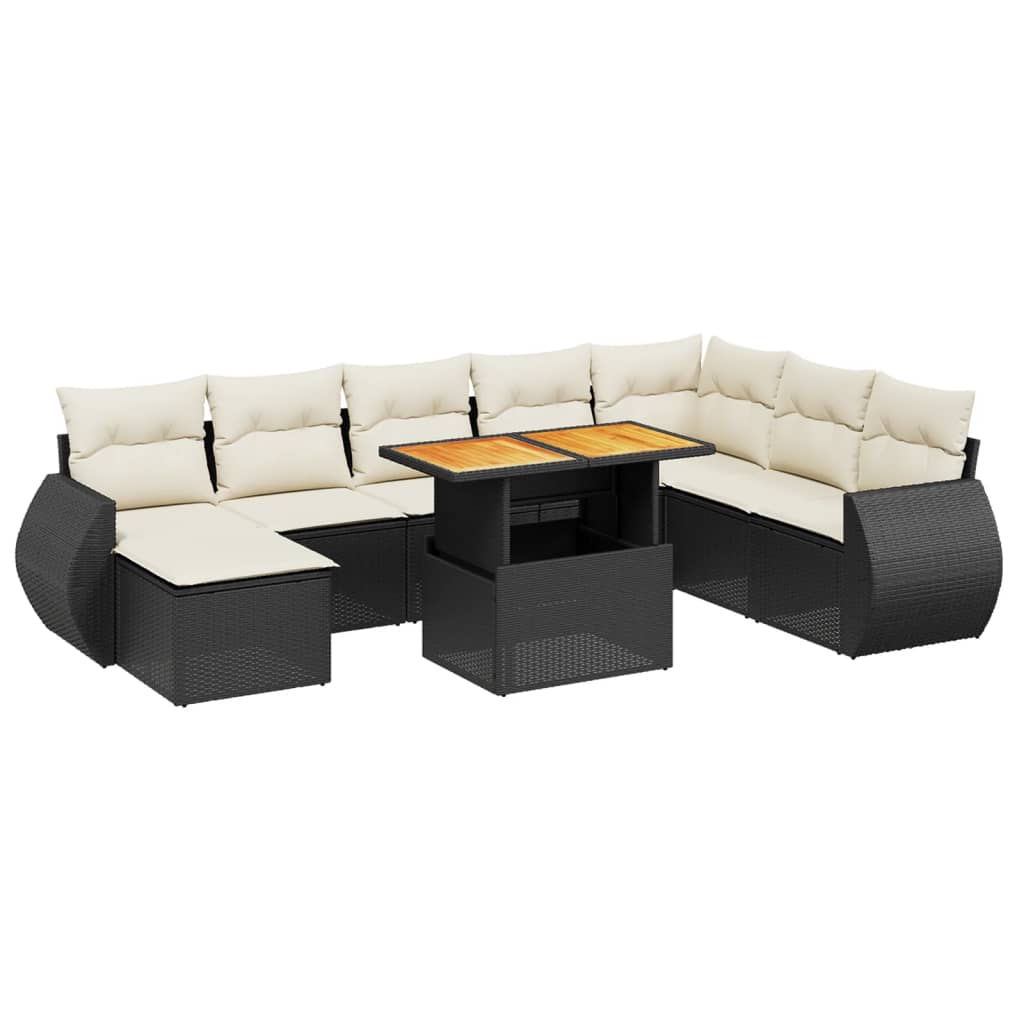Garden Sofa Set Black PE rattan Large Adjustable Feet
