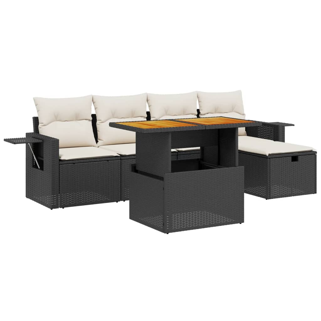 Garden Sofa Set Black PE Rattan Large Adjustable Feet