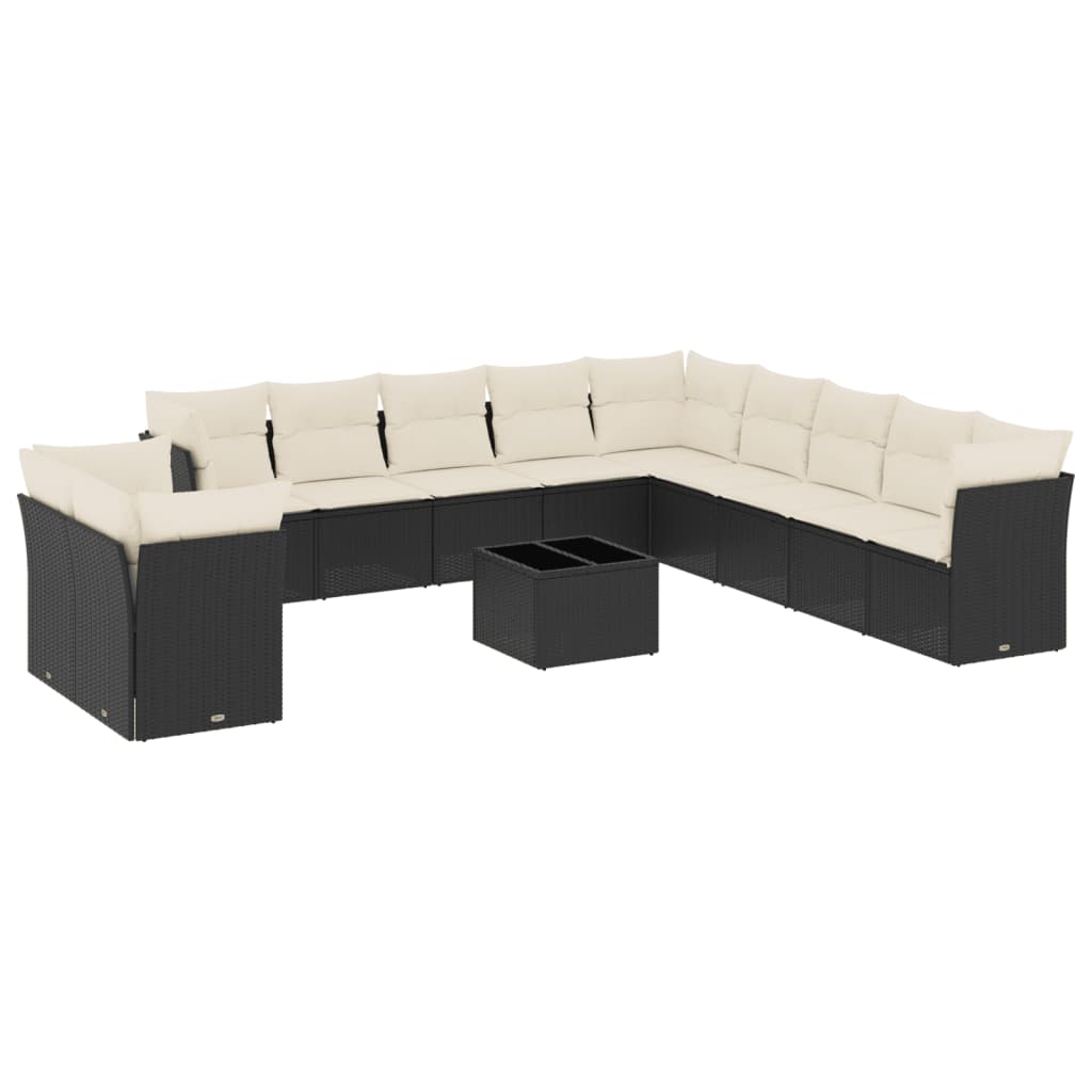 Garden Sofa Set Black PE Rattan Large Adjustable Feet