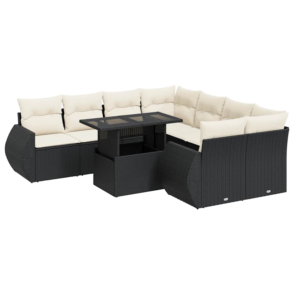 Garden Sofa Set Black PE Rattan Large Garden Sofa Set