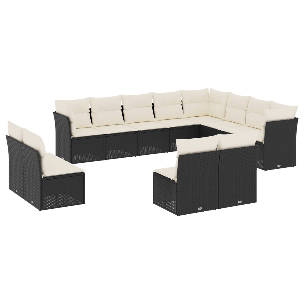 Garden Sofa Set Black PE Rattan Large Modular Garden Sofa Set