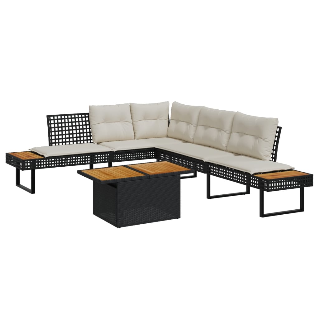Garden Sofa Set Black PE Rattan Large Removable Covers