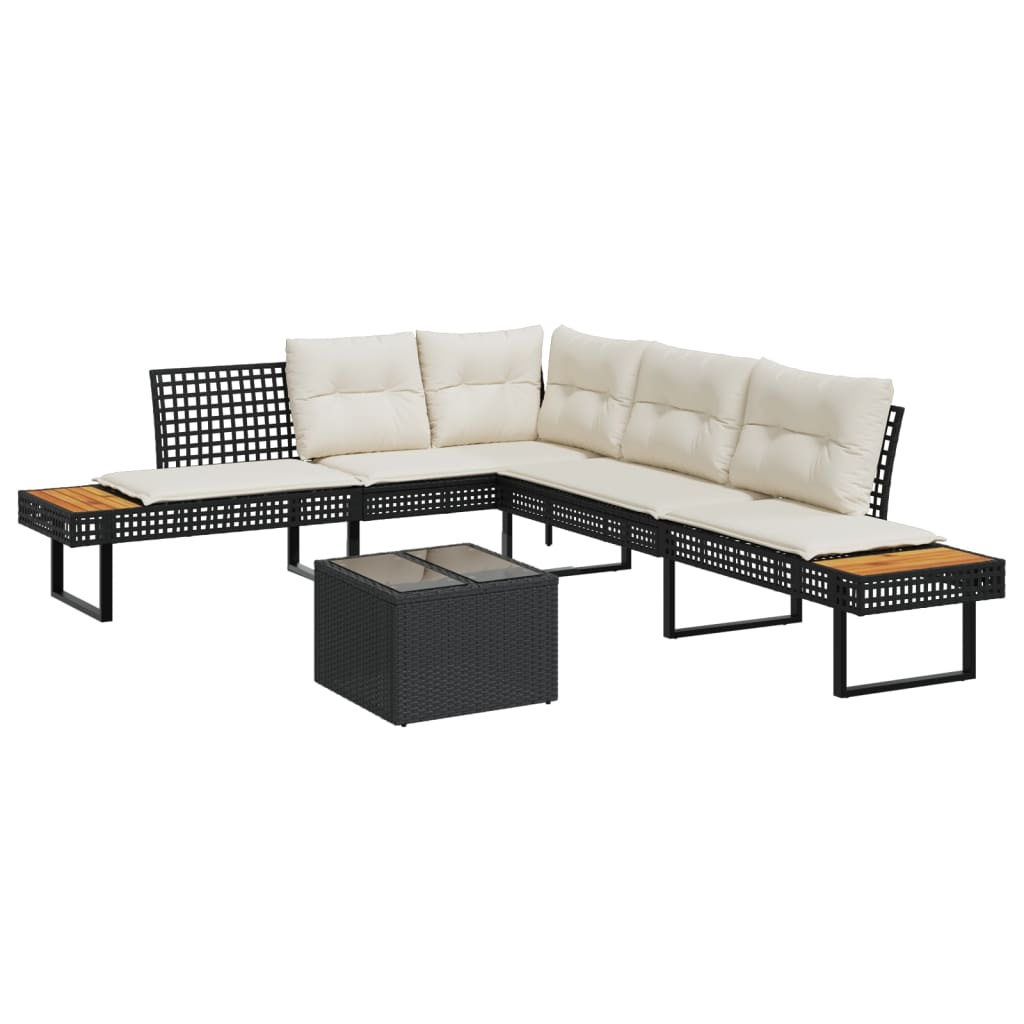 Garden Sofa Set Black PE Rattan Large Removable Covers