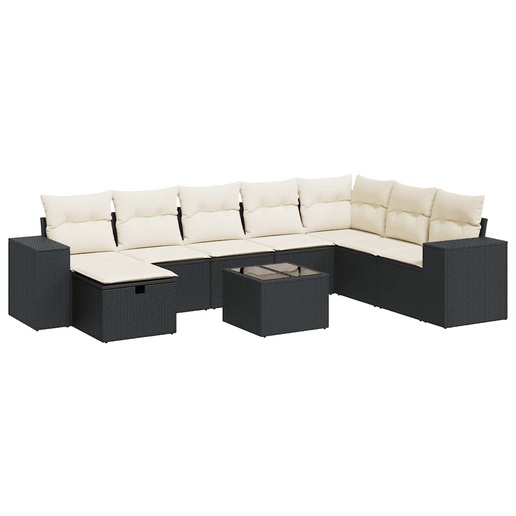 Garden Sofa Set Black PE rattan Large UV-resistant materials