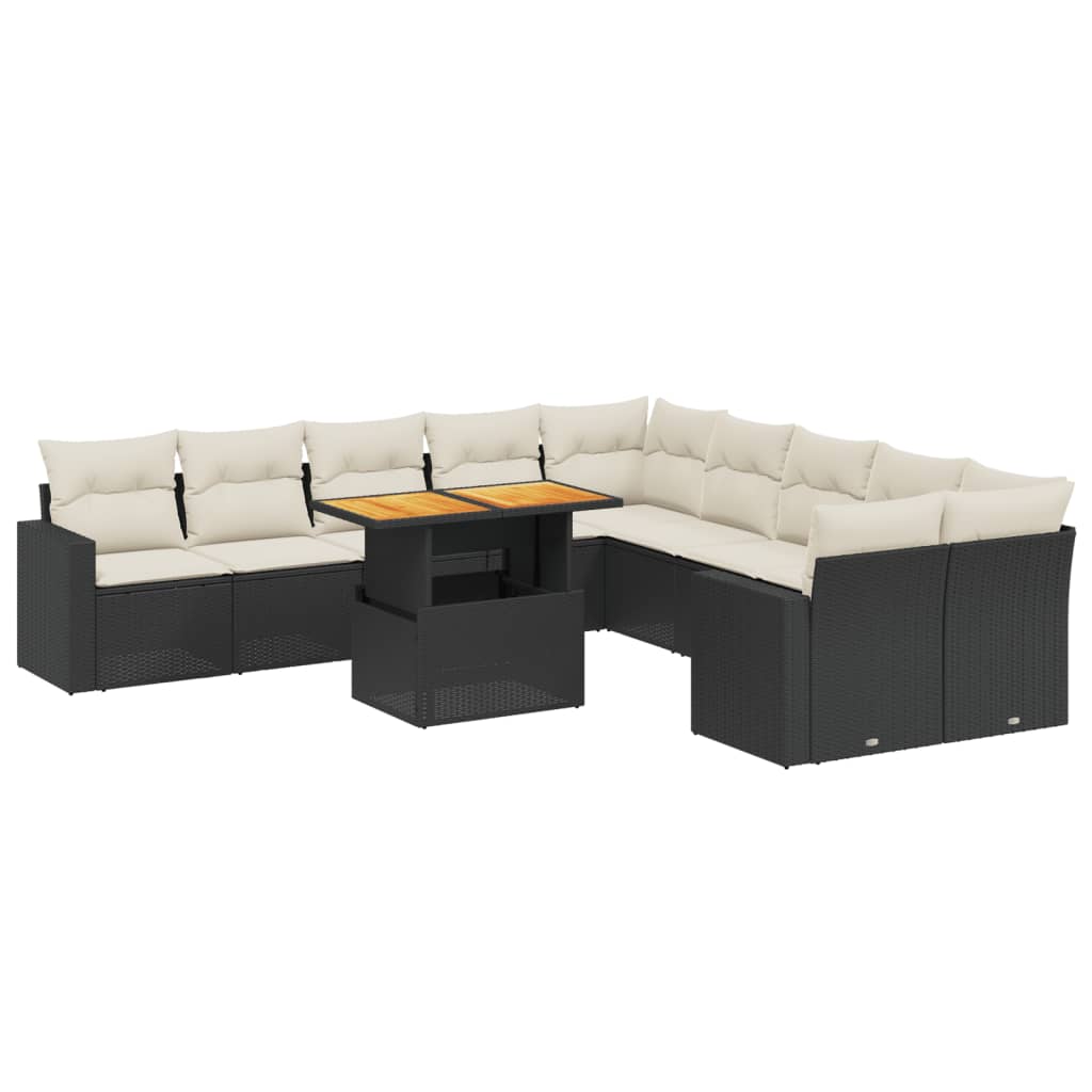 Garden Sofa Set Black PE Rattan Large UV-resistant materials