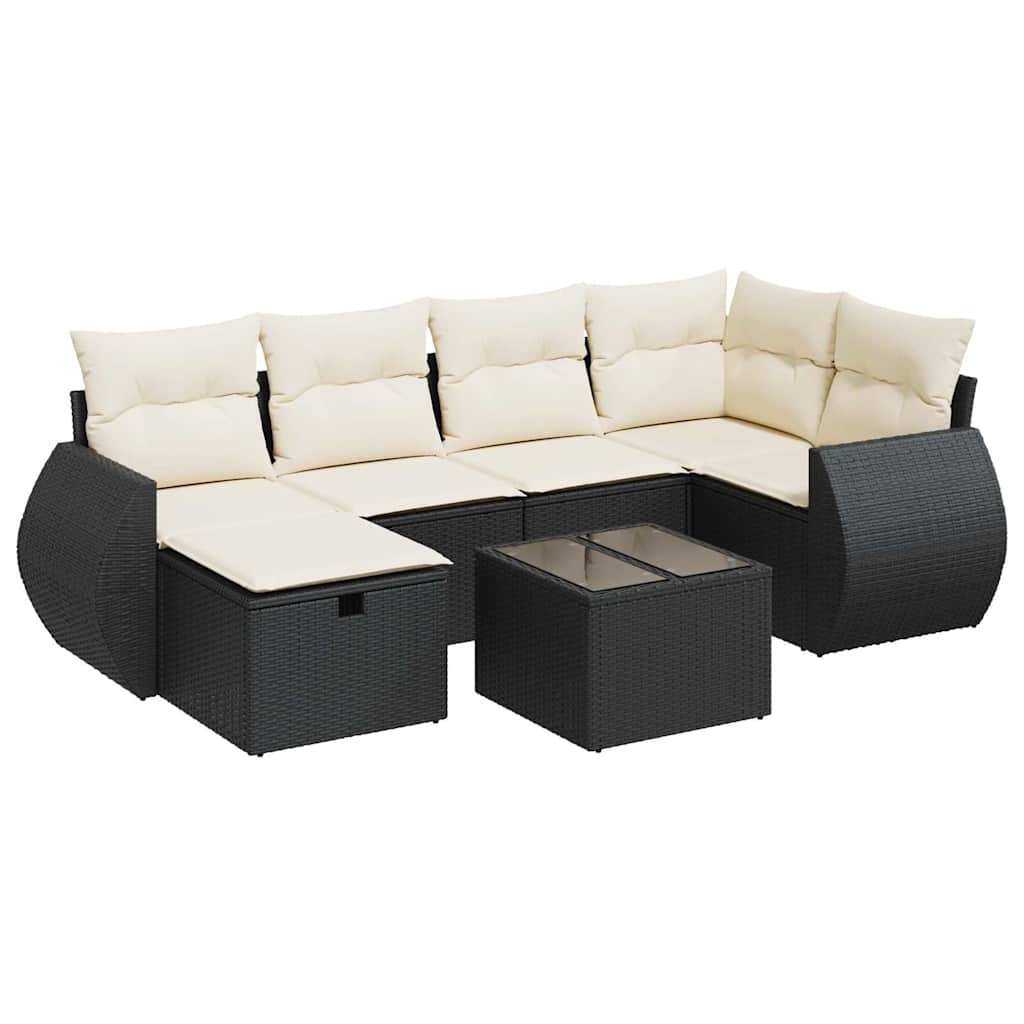 Garden Sofa Set Black PE Rattan Large Water-resistant materials