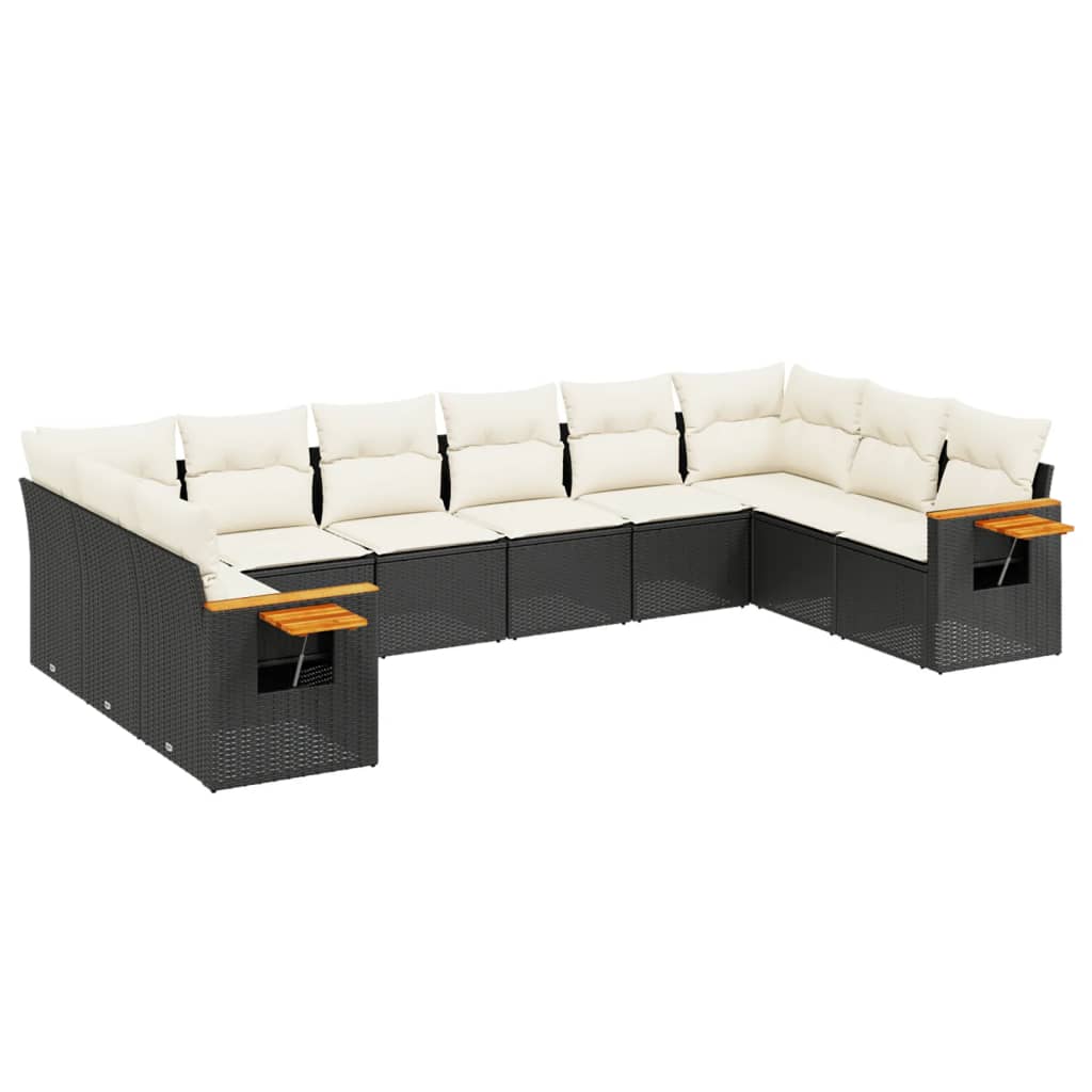 Garden Sofa Set Black PE Rattan Large