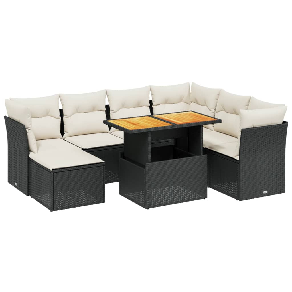 Garden Sofa Set Black PE rattan Medium Adjustable Feet